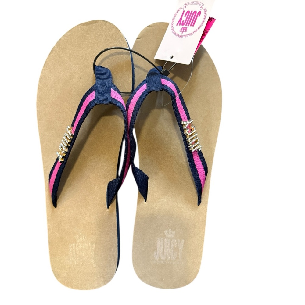 NWTS Juicy Couture Sandels, Navy/pink/tan juicy in rhinestones, Sz 10, fit 8-10 - Picture 3 of 5